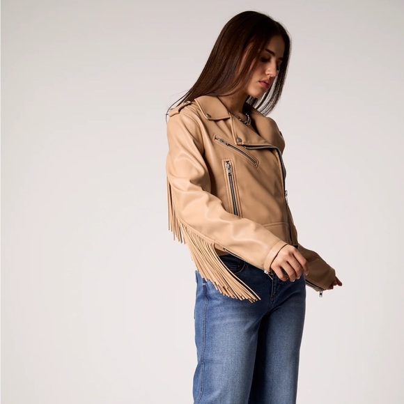 NWT Blue Revival The Way She Moves Unreal Leather Jacket - Sand Dune - Picture 3 of 7